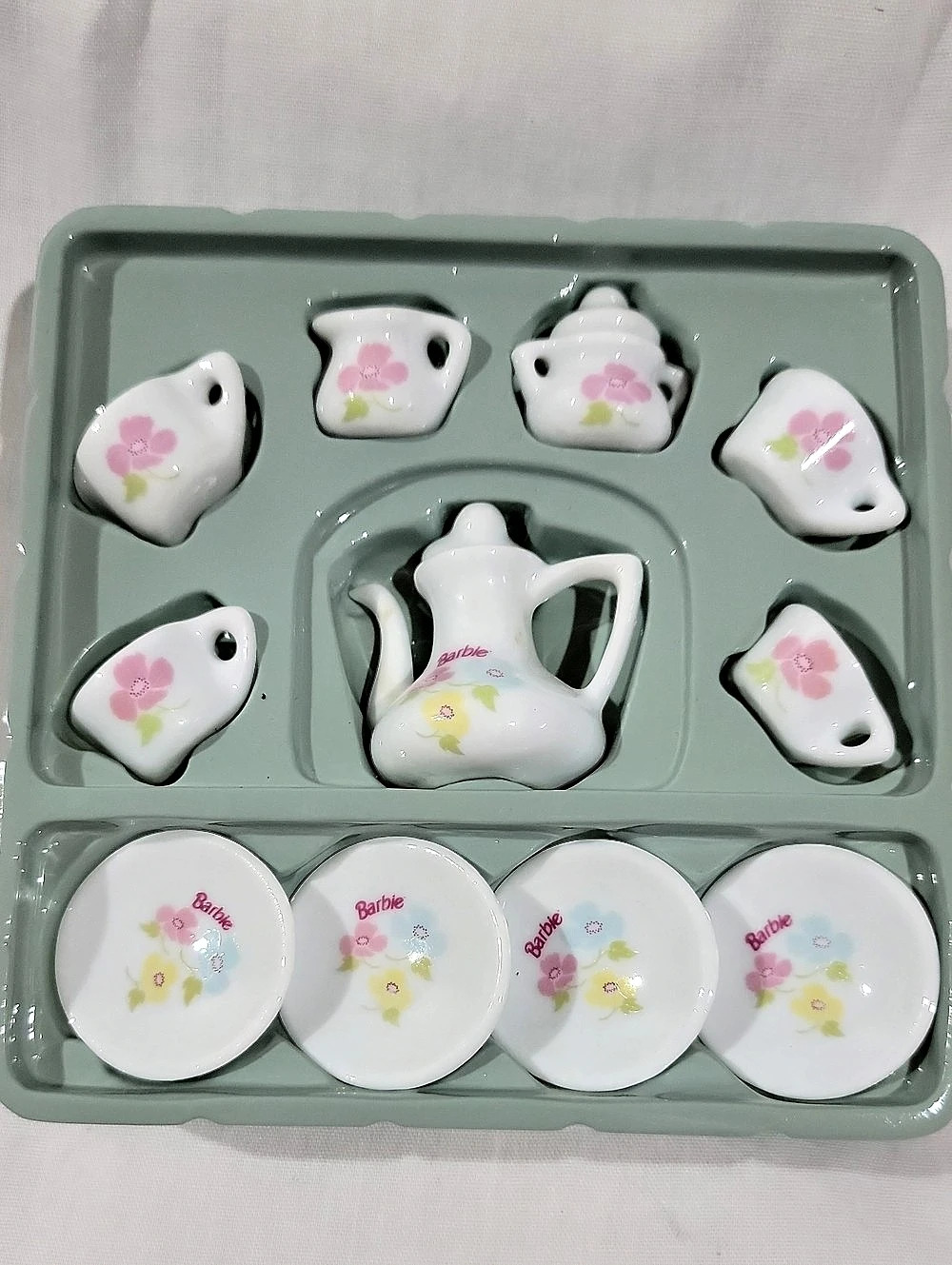 Barbie Strombecker Barbie Miniature Ceramic Tea Set Strombecker Miniature VTG 98